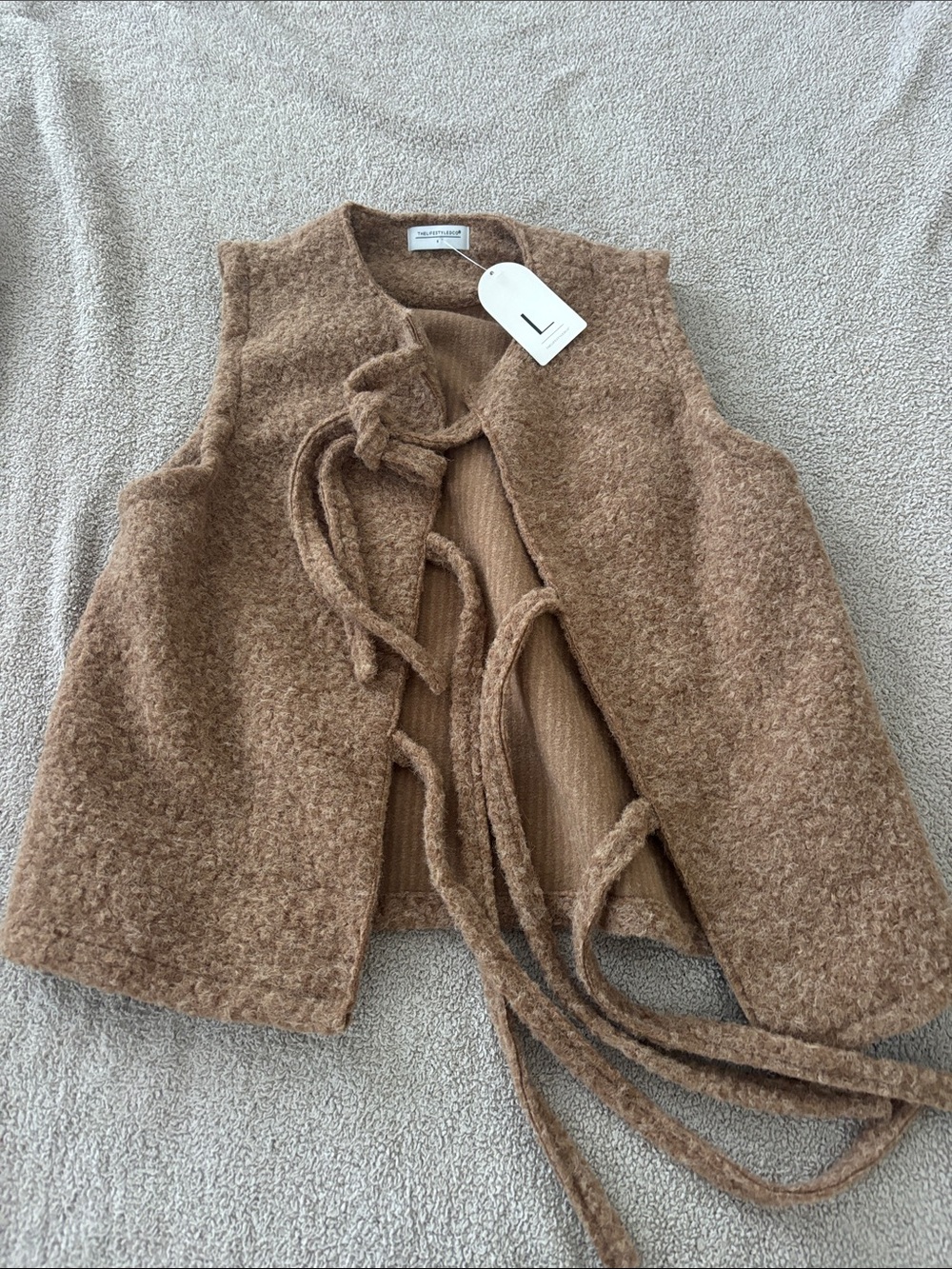 Wool Blend Tie-Front Vest in Brown